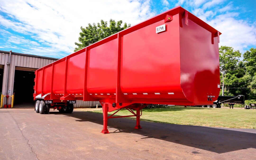 Red steel gondola trailer